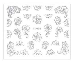 Naklejki 3D Kwiatki TJ036 Biała ze srebrną obwódką arkusz