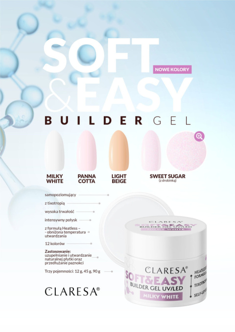 CLARESA Żel Budujący SOFT&EASY MILKY WHITE 45G