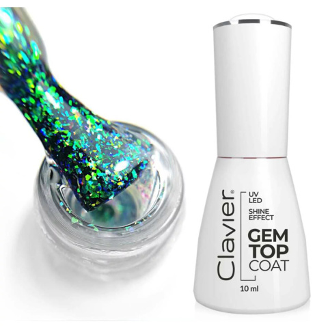 Top z drobinkami Gem Top Coat Clavier Emerald G05, 10 ml