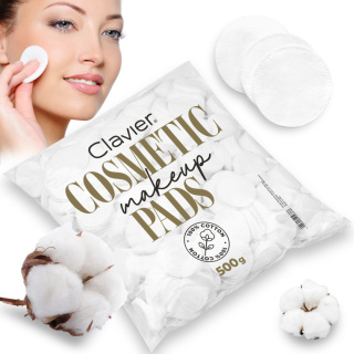 Płatki Kosmetyczne Clavier 500g, Okrągłe, 100% Bawełna, Wytrzymałe i Delikatne