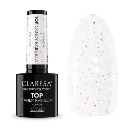 Claresa Top No Wipe Candy Rainbow 5g– top z pastelowym konfetti do paznokci
