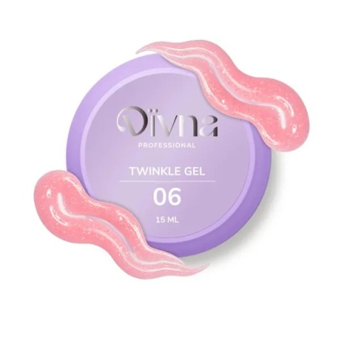 DIVNA Twinkle Gel 06 – żel budujący do paznokci z brokatem i folią, 15 ml