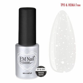 EM Nail Top Hybrydowy No Wipe White Dots – Efekt Kropek 6ml , TPO-Free