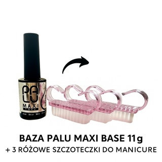 Zestaw Baza Palu Maxi Base 11g + 3 różowe szczoteczki do manicure hybrydowy