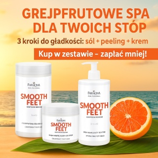 Zestaw Farmona SMOOTH FEET – Sól do Kąpieli, Peeling i Krem do Stóp z Grejpfrutem – Efekt Gładkich i Odżywionych Stóp