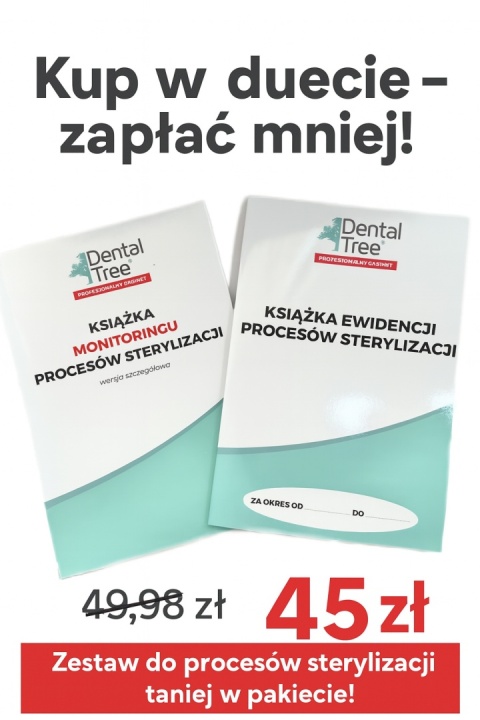 Zestaw książek do dokumentacji procesów sterylizacji DentalTree – ewidencja i monitoring (2 szt.) Zestaw książek do dokumentacji procesów sterylizacji DentalTree – ewidencja i monitoring (2 szt.)