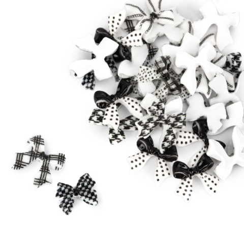 Ozdoby do paznokci kokardki 3D Molly Nails biało-czarne – 30 szt