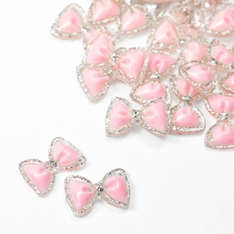 Ozdoby do paznokci kokardki 3D różowo-srebrne – 20 szt