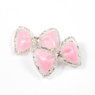 Ozdoby do paznokci kokardki 3D różowo-srebrne – 20 szt