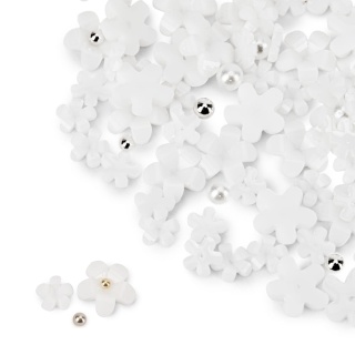 Ozdoby do paznokci kwiatki akrylowe + kulki Molly Nails białe 150 sztuk