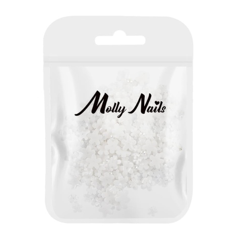 Ozdoby do paznokci kwiatki akrylowe + kulki Molly Nails białe 150 sztuk
