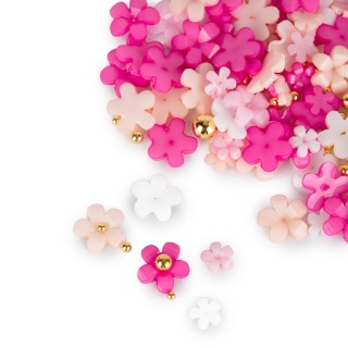 Ozdoby do paznokci kwiatki akrylowe + kulki Molly Nails mix kolorów 150 szt. Nr 1