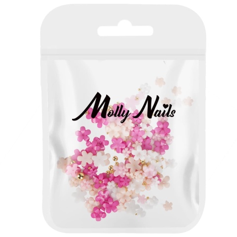 Ozdoby do paznokci kwiatki akrylowe + kulki Molly Nails mix kolorów 150 szt. Nr 1