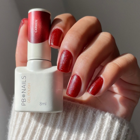 PB Nails Lakier hybrydowy Carmen 8ml – ognista czerwień Cat Eye