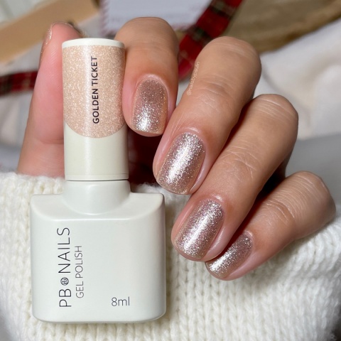 PB Nails Lakier hybrydowy Golden Ticket 8 ml – złoty brokat
