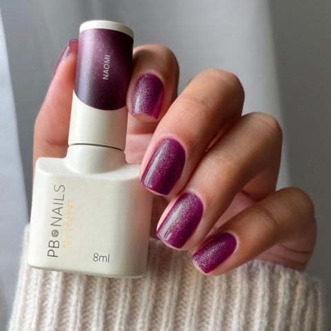 PB Nails Lakier hybrydowy Naomi 8ml – fiolet z różowo-srebrnym połyskiem Cat Eye