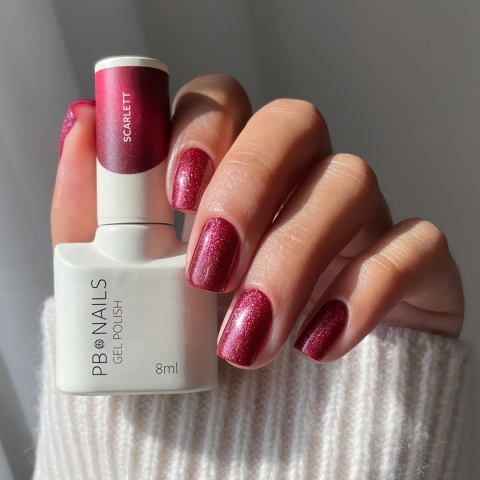 PB Nails Lakier hybrydowy Scarlett 8ml – głęboki karmin Cat Eye