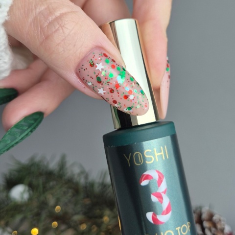 YOSHI HoHoTop No3 10 ml – świąteczny top UV/LED z czerwono-zielonym confetti