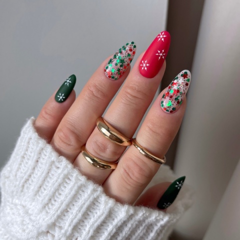 YOSHI HoHoTop No3 10 ml – świąteczny top UV/LED z czerwono-zielonym confetti