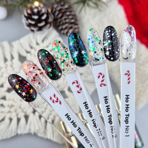 YOSHI HoHoTop No3 10 ml – świąteczny top UV/LED z czerwono-zielonym confetti