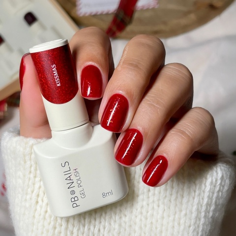 Lakier hybrydowy PB Nails Kissmas – czerwień z brokatem 8 ml