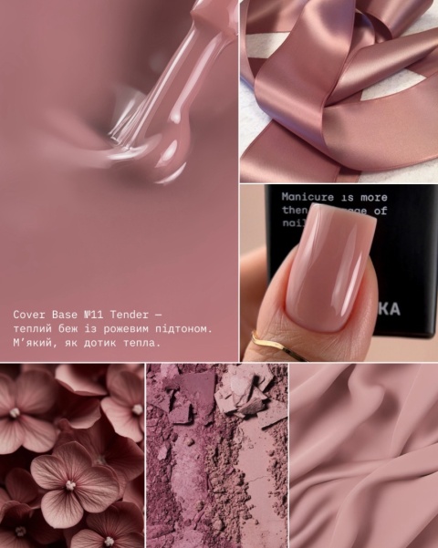 BIBLIOTEKA Cover Base Tender 11 – ciepła beżowo-różowa baza nude, 10 ml