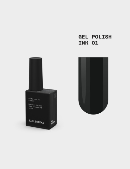 BIBLIOTEKA Gel Polish Ink 01 – czarny lakier hybrydowy, 10 ml