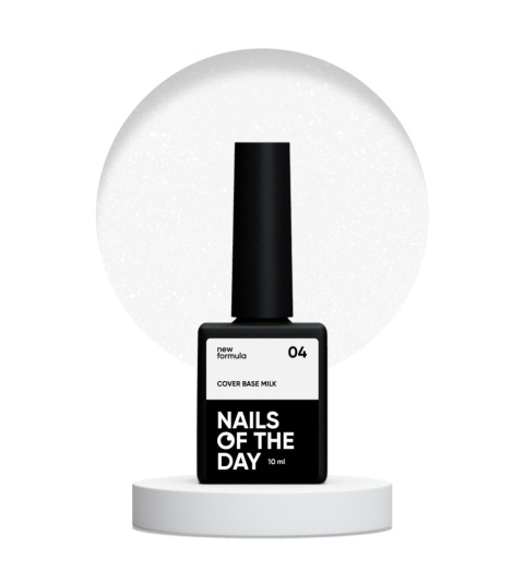 NAILSOFTHEDAY Cover Base NEW Milk 04 – półprzezroczysta mleczna baza hybrydowa ze srebrnym brokatem, 10 ml