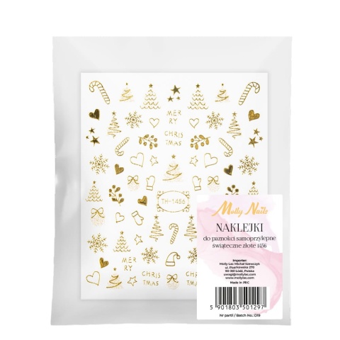 Naklejki do paznokci samoprzylepne świąteczne złote Molly Nails TH-1456