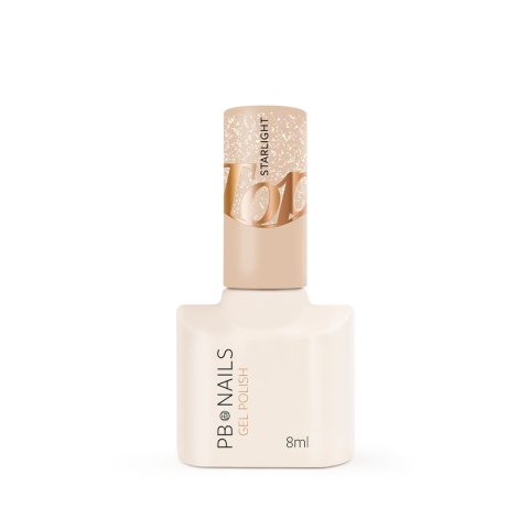 PB NAILS Starlight Top Coat - transparentny top hybrydowy z multikolorową drobinką, 8 ml
