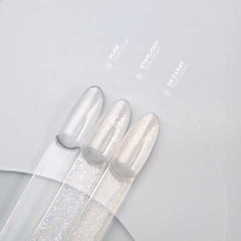 PB NAILS 24 Carat Top Coat - transparentny top hybrydowy ze złotą drobinką, 8 ml