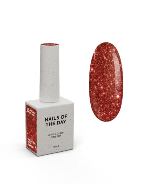 NAILSOFTHEDAY Spritz Gel Polish – jaskrawo czerwony lakier hybrydowy z odblaskową drobinką 10 ml