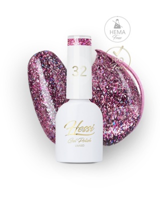Lakier Hybrydowy HESSI 32 Glitter – fuksjowo-fioletowy z brokatem