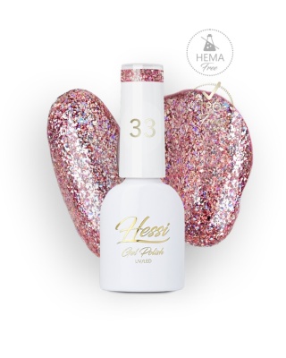 Lakier Hybrydowy HESSI 33 Glitter – różowy rose gold z brokatem