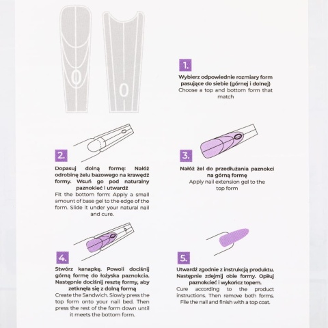 Podwójne kanapkowe dual formy do budowy paznokci Sandwich dual forms trumienka 15 rozmiarów 240 szt