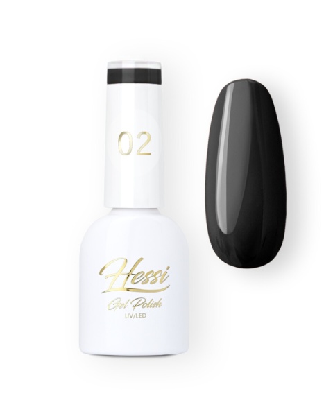 HESSI Lakier Hybrydowy 02 Czarny 6 ml – głęboka czerń bez marszczenia