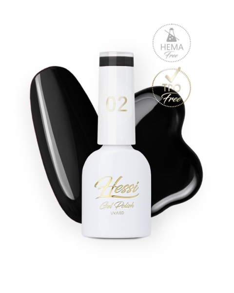 HESSI Lakier Hybrydowy 02 Czarny 6 ml – głęboka czerń bez marszczenia