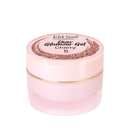 EM NAIL Liner Glamour Gel Cherry 5 – różowy żel brokatowy do zdobień