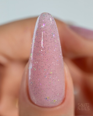 Saute Nails Silver Flash Top No Wipe 8ml – top hybrydowy z efektem flash i holograficzną drobinką