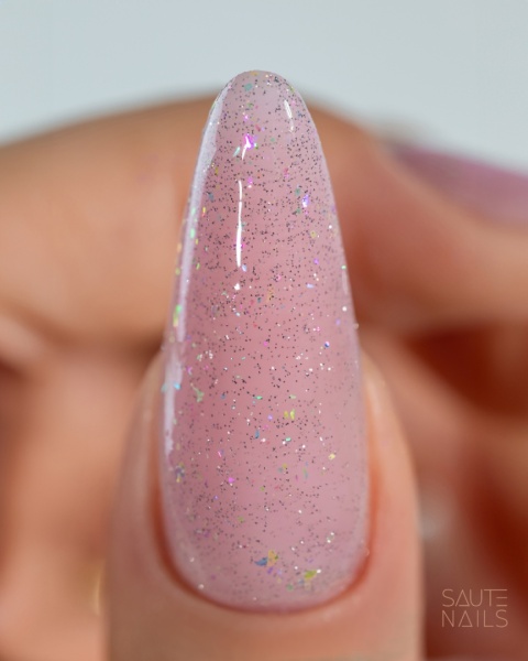Saute Nails Silver Flash Top No Wipe 8ml – top hybrydowy z efektem flash i holograficzną drobinką