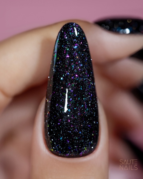 Saute Nails Silver Flash Top No Wipe 8ml – top hybrydowy z efektem flash i holograficzną drobinką