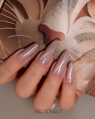 Saute Nails Cat Eye Effect E13 – chłodny brąz z szarością i srebrną poświatą