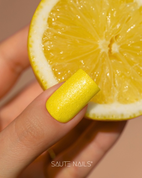Saute Nails Lakier Hybrydowy S302 Lemon Pop – limonkowa żółć z brokatem