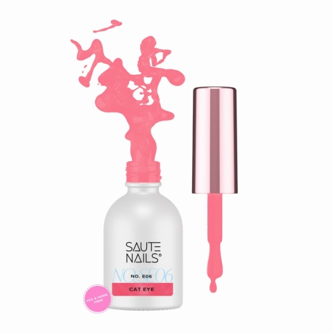 Saute Nails Lakier hybrydowy Cat Eye Effect E06 – neonowy pomarańcz z efektem magnetycznym