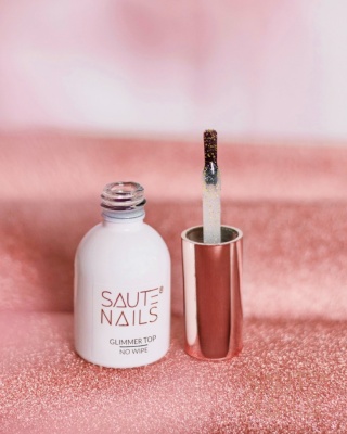 Saute Nails Top hybrydowy Glimmer Top No Wipe – złota drobinka