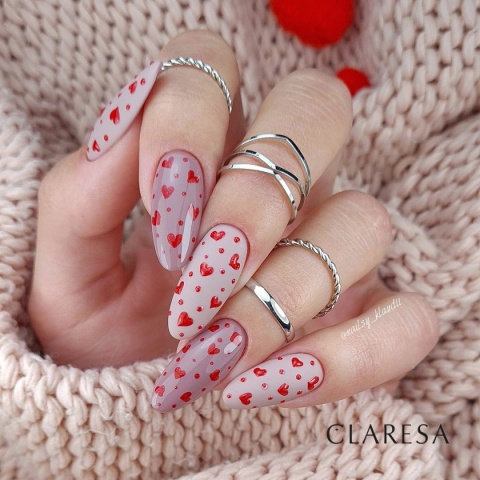 Claresa Red 411 5 g – czerwony lakier hybrydowy z drobinką i efektem shimmer