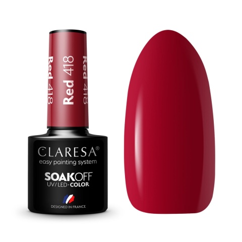 Claresa Red 418 5 g – klasyczna, głęboka czerwień lakier hybrydowy