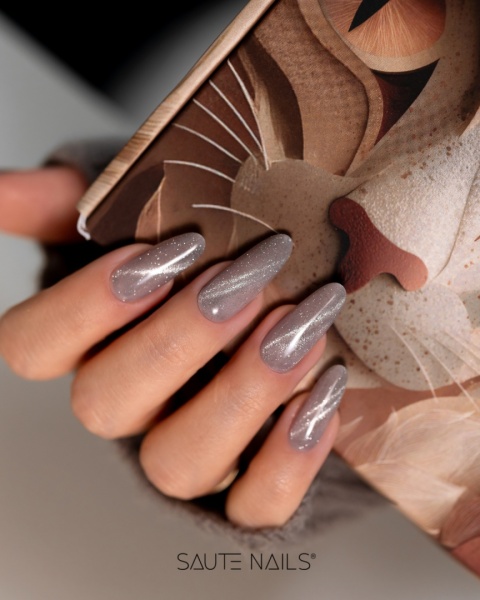 Saute Nails Cat Eye Effect E16 – chłodna szarość z efektem kociego oka