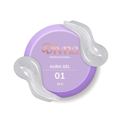 DIVNA Aura Gel 01 – mleczny żel budujący z drobinkami do paznokci średniogęsty, 15 g