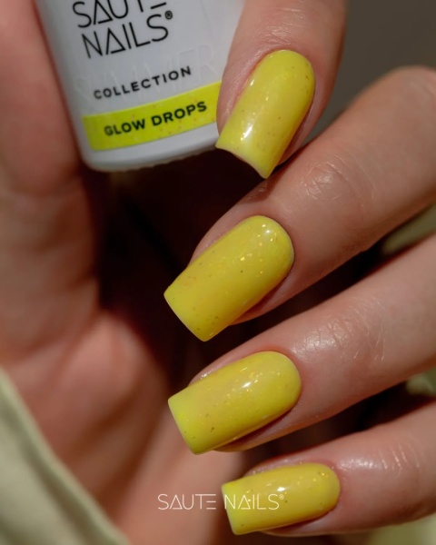 Saute Nails Glow Drops Lakier Hybrydowy Żółty z Drobinkami 8ml